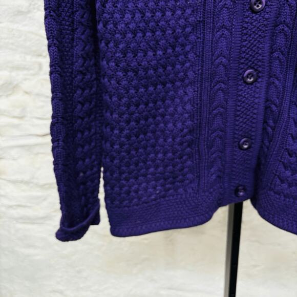 LL BEAN Sweater Womens M Button Up Cable Knit Cardigan Cotton Purple - Picture 4 of 6